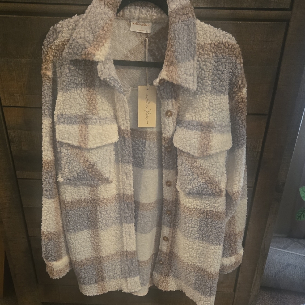 Cozy Plaid Teddy Jacket in Blue and Brown